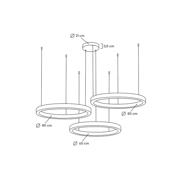 Lampa wisząca RING 60 + 80 + 80 złota na jednej podsufitce